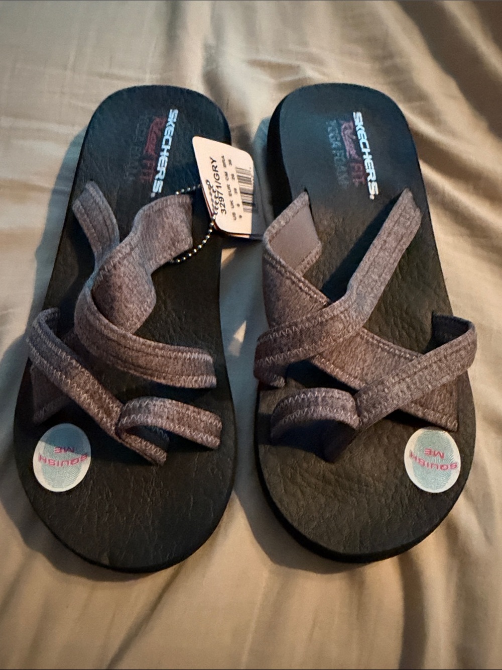 Skechers Women's Gray Cross-Strap Foam Sandals